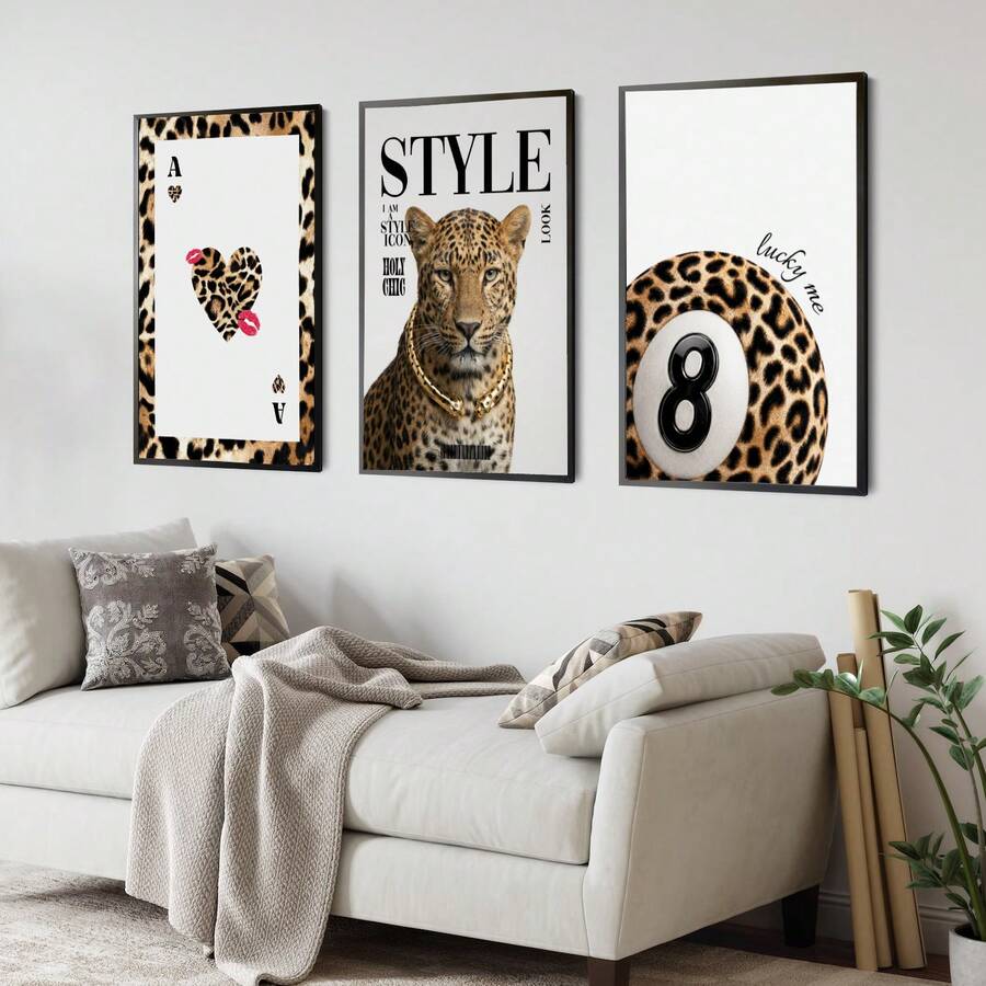 Leopard Cheetah Mural Decorative Canvas Painting Pink Fashion