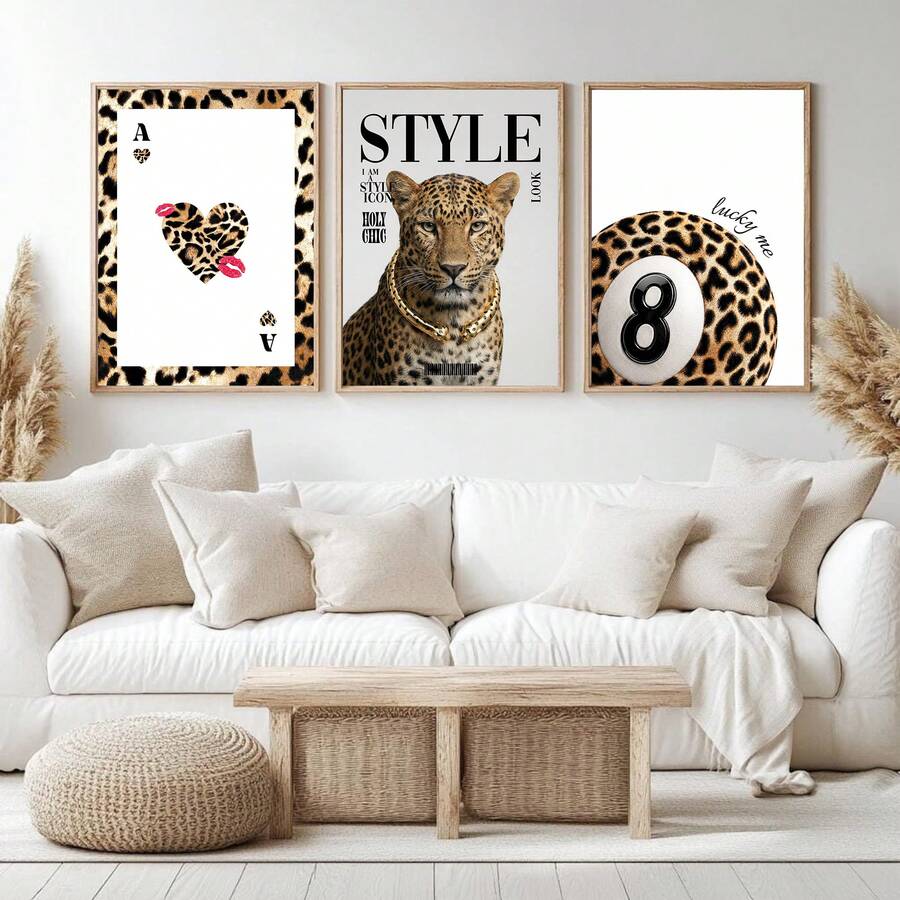 Leopard Cheetah Mural Decorative Canvas Painting Pink Fashion
