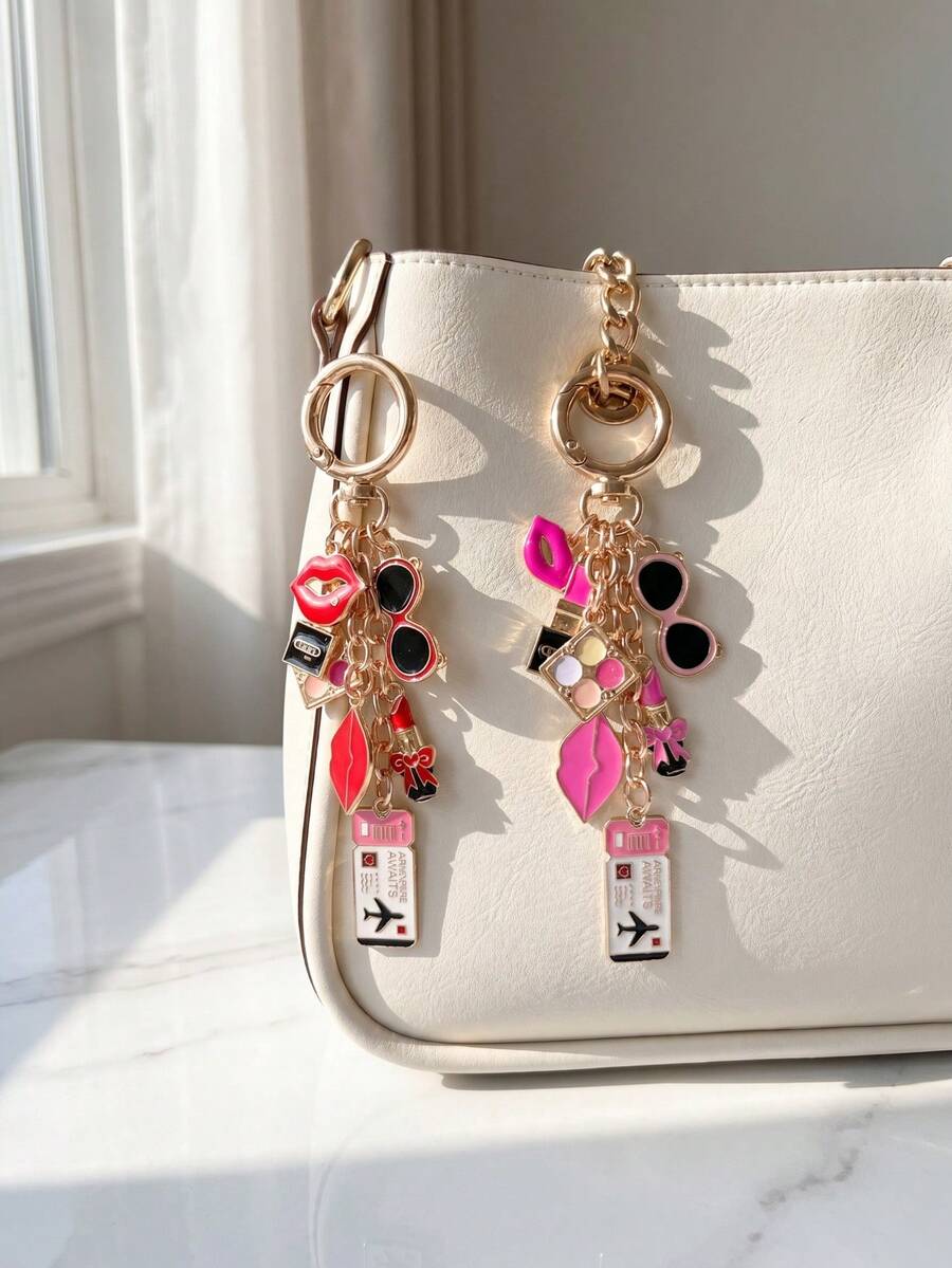 1pc Elegant Pink Bow Travel Keychain Pendant