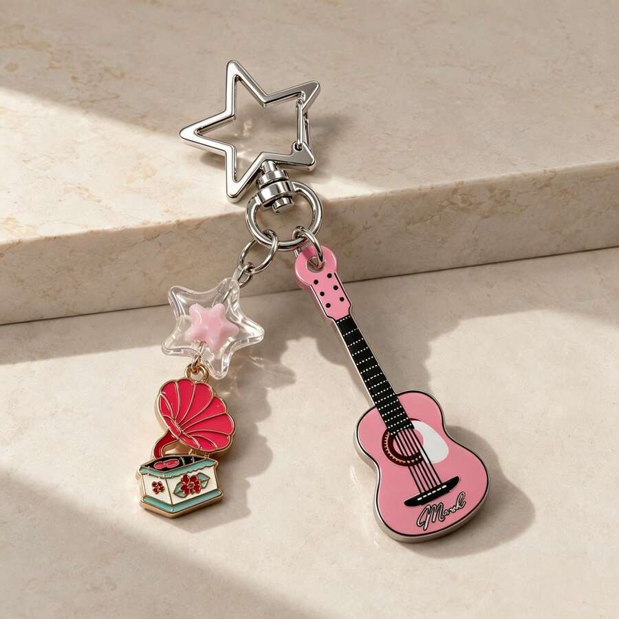 Guitar & Star Shaped Fashionable Keychain Bag