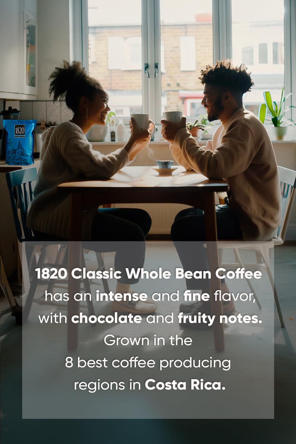 Cafe 1820 Costa Rican Whole Bean Coffee – 100% Arabica Dark Roast, High Altitude Blend, 35 oz