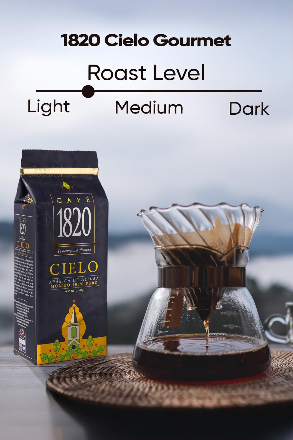 Café 1820 Cielo Gourmet Ground Coffee – 100% Arabica, High-Altitude Medium Roast, 2x12 oz