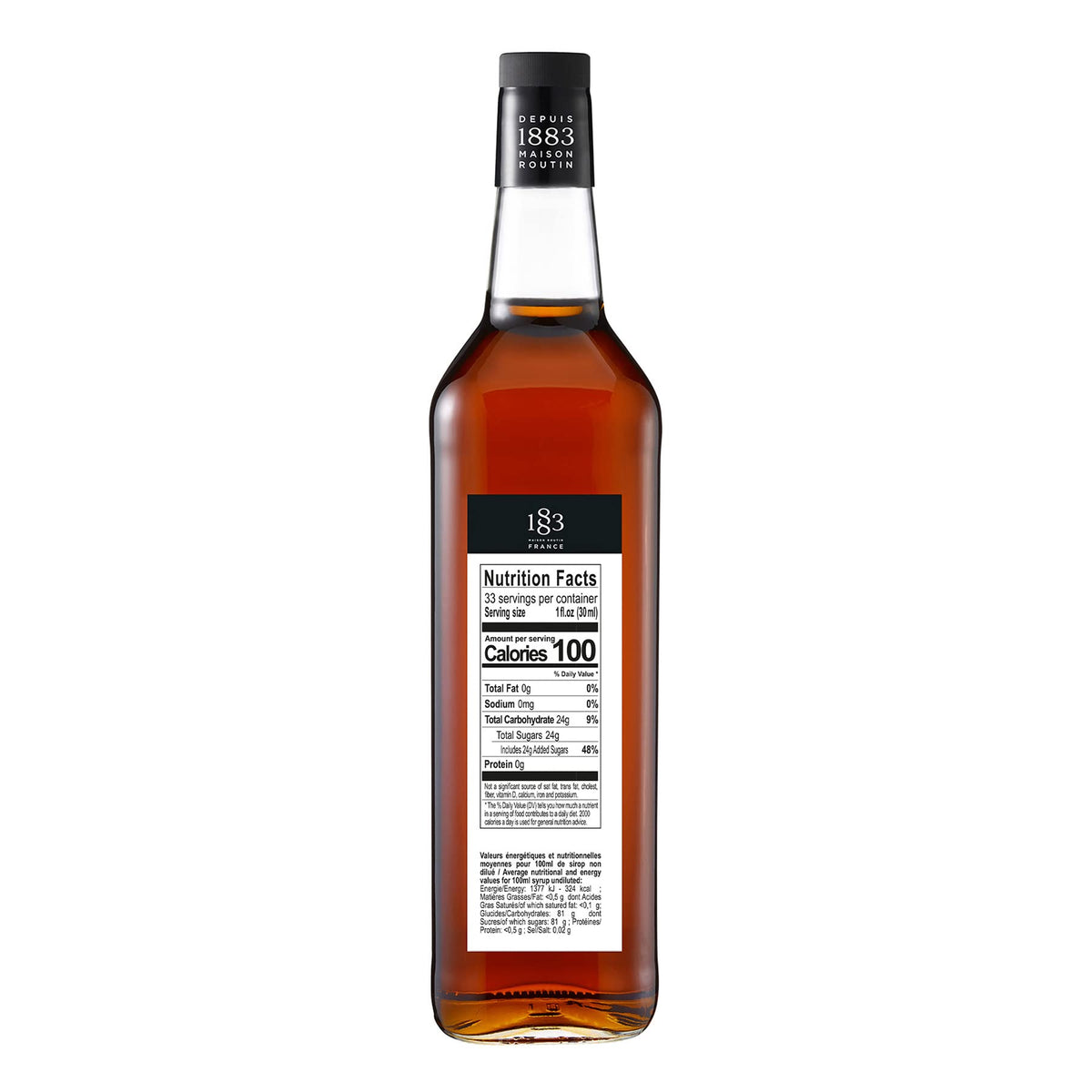 1883 Maison Routin Caramel Syrup – Made in France, 1 Liter Glass Bottle