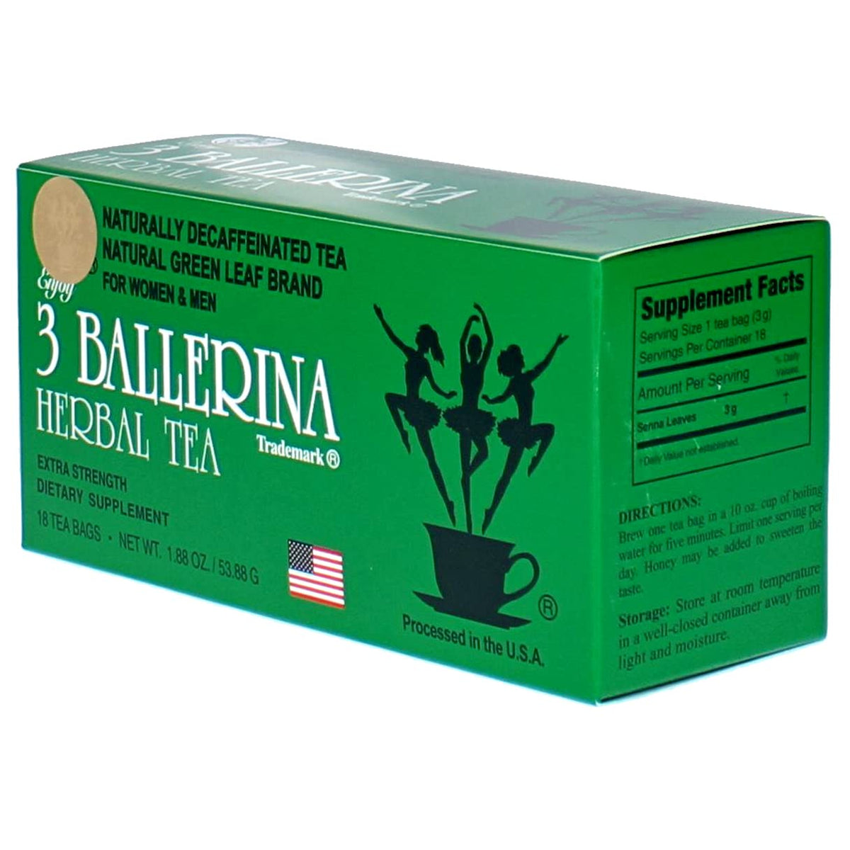 3 Ballerina Diet Tea Extra Strength – Caffeine-Free Herbal Tea Bags for Digestive Comfort (108 Count, Pack of 6)