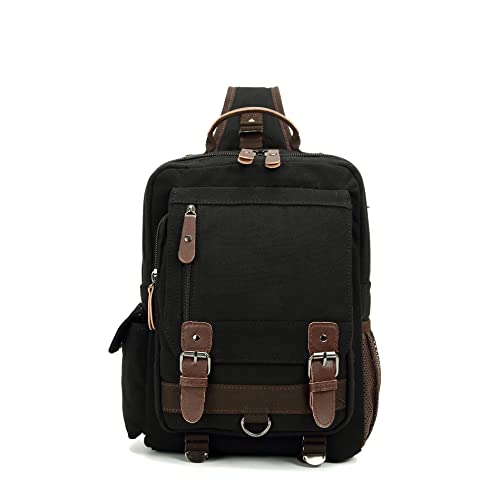 Sechunk Canvas Messenger Bag Sling Bag Crossbody Bag Shoulder Bag Retro Cross Body Handbags - color: Black, size: Small