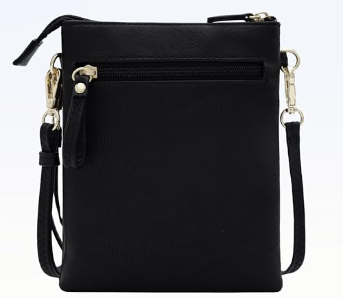 Solene Small Multi Zipper Pockets Crossbody Bag with Detachable Wristlet - color: Black