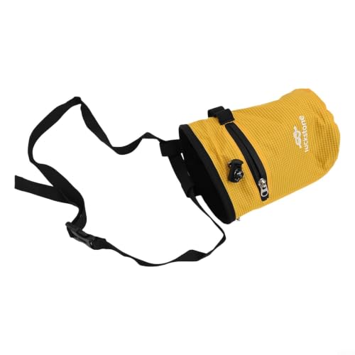 Climbing Chalk Bag with Anti-Leak Drawstring 420D Oxford Magnesium Powder Pouch for Rock Climbing Bouldering Weightlifting Gymnastics Adjustable Belt Two Pockets Fits Large Hands 13x19cm - size: Yellow