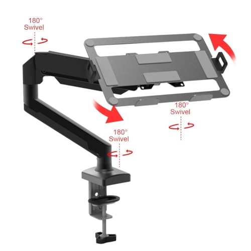 Laptop Arm Mount Adjustable Laptop Desk Mount 2-9kg Gas Spring Arm Up to 17.3 Inch Laptop Holder Tray Desktop Stand Clamp-on(Silvery) - color: Silvery