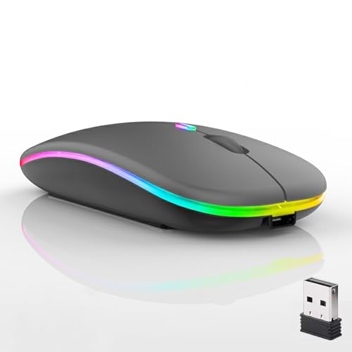 Guiheng Wireless Bluetooth Mouse,LED Dual Mode Rechargeable Silent Slim Laptop Mouse,Portable(BT5.2+USB Receiver) Dual Mode Computer Mice,for Laptop,Desktop Computer,ipad Tablet,Phone,TV (Grey) - color: grey
