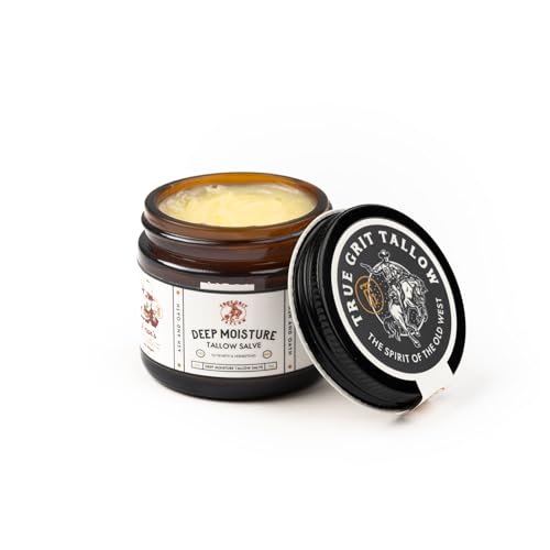 True Grit Tallow John Wayne Inspired Deep Moisture Salve – Ash and Oath Scent – Soothing Balm for Rough, Dry Hands – Grass-Fed & Finished Tallow, Beeswax & Lanolin – 2 oz