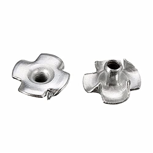 120 Pcs M3 M4 M5 M6 M8 Zinc Plated Carbon Steel T-Nuts Four Claws Nut Assortment Kit for Wood, Rock Climbing Holds, Cabinetry, Furniture