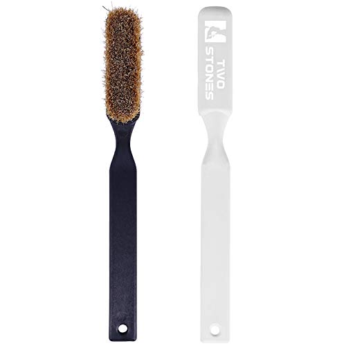 TWO STONES Climbing Chalk Brush with Thick Ultra Durable Boar's Hair Bristles, Bouldering Brush with Ergonomic Handle Portable with Climbing Chalk Bag(Not Included) for Climbing Wall Holds - color: Black+white