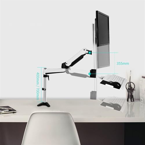 Monitor Arm, Single Monitor Desk Mount, Sit Stand Workstation with keyboard tray and mouse box, Height Adjustable gas spring Single Monitor Mount Arm, Holds up to 13.2lbs ,for Laptop, Computer ect(400 - size: 400mm