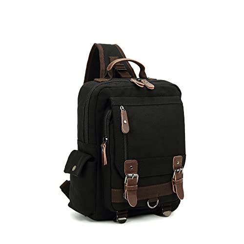 Sechunk Canvas Messenger Bag Sling Bag Crossbody Bag Shoulder Bag Retro Cross Body Handbags - color: Black, size: Small