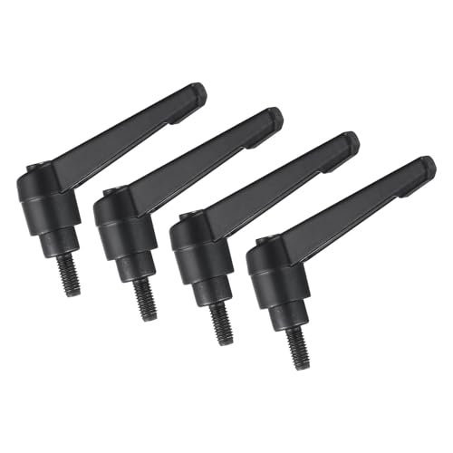 uxcell 4pcs Clamping Lever Handles, M5 x 16mm Black Oxide Carbon Steel Threaded Male Stud, Adjustable Handles Locking Quick Release Ratchet Push Button Bolt Knobs, Black - size: M5 x 16mm