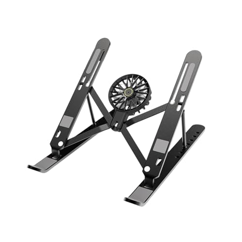 Aluminum Laptop Stand with Cooling Fan 7 Heights Adjustable Foldable Ergonomic Computer Holder for Notebook and Tablets - color: Black