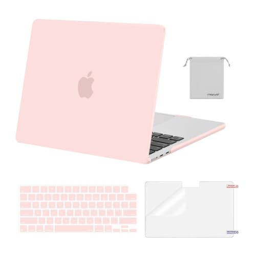 MOSISO Compatible with MacBook Air 13 inch Case M5 2026 M4 M3 M2 2025-2022 | A3449 A3240 A3113 A2681, Hard Shell&Keyboard Cover&Screen Film&Pouch for MacBook Air 13.6 inch Case, Chalk Pink - color: Chalk Pink