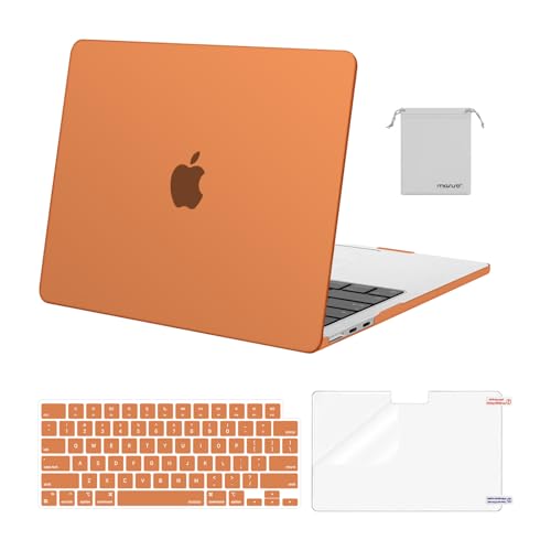 MOSISO Compatible with MacBook Air 13 inch Case M5 2026 M4 M3 M2 2025-2022 | A3449 A3240 A3113 A2681, Hard Shell&Keyboard Cover&Screen Film&Pouch for MacBook Air 13.6 inch Case, Cosmic Orange - color: Cosmic Orange