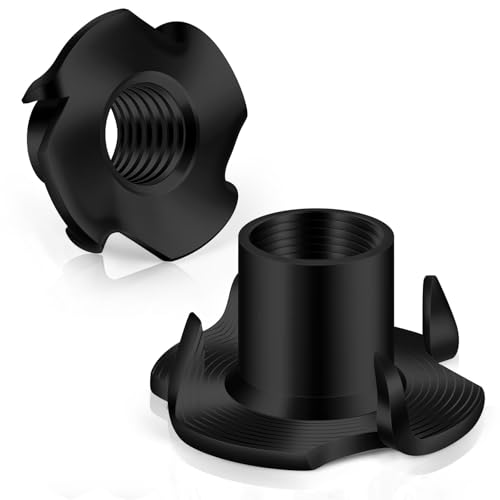 M5 T-Nuts Black Zinc Plated Steel, 4-Pronged Tee Nut for Wood, Rock Climbing Holds, Furniture, 100 PCS - color: Black Carbon Steel, size: M5