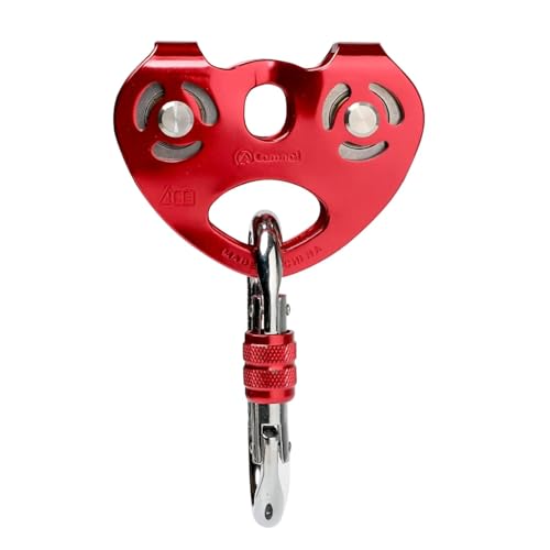 Pulley Zipline Trolley Kit with 25kN Carabiner Double Tandem Dual Pulley Speed Dual Trolley, Red with Carabiner - color: zipline-red