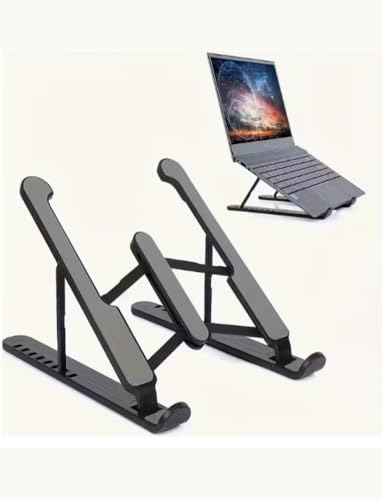 Foldable & Portable Laptop Stand, Adjustable Height Ergonomic Riser for Office & Home Use, Universal Ventilated Holder Fits 10-15.6 Inch Laptops/Tablets (Black) - color: Black, size: 7.87inx10.24in