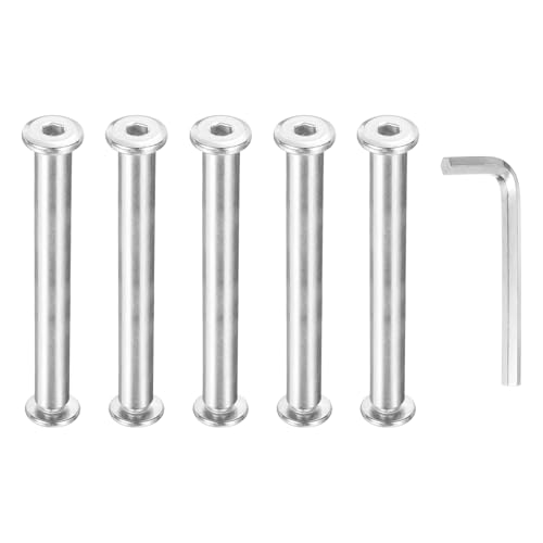 PATIKIL M6x6mm Hex Chicago Screws 8x70mm, 5Pcs 304 Stainless Steel Metric Hex Drive Socket Cap Binding Post Screw Posts for Scrapbook Leather Belt Album Furniture Repair, Silver - size: M6x6mm, 8x70mm