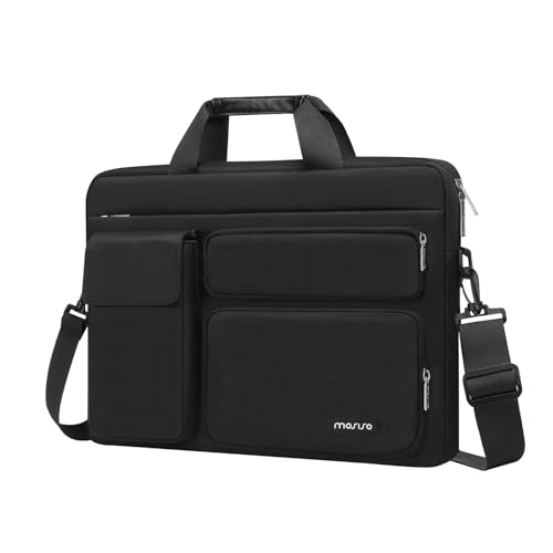 MOSISO Laptop Shoulder Bag 16 inch, 15-15.6 inch Computer Bag | Compatible with MacBook Pro 16 inch, HP, Dell, Lenovo with 2 Raised&1 Flapover&1 Horizontal Pocket&Handle&Belt, Black - color: Black, size: 16 inch