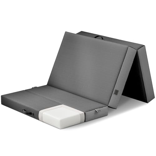 Cozzzi 4 Inch Twin Folding Mattress for Floor and Traveling with Removable Cover - Lightweight and Portable Mattress for Adults & Kids - Compact and Easy to Storage (75in x 39in x 4in) - size: Twin (75in x 39in x 4in), style: Gray
