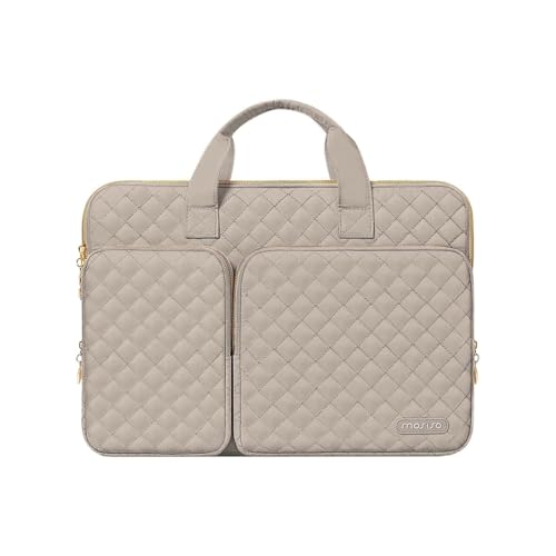 MOSISO 360 Protective Laptop Case 13.3 inch, 13-13.3 inch Laptop Sleeve | Compatible with MacBook Air/Pro 13/Pro 14,HP Dell ASUS Lenovo, Square Quilted Bag with 2 Pockets&Handle&Belt, Taupe Brown - color: Taupe Brown, size: 13.3 inch