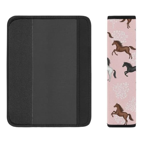 2PCS Grey White Brown Horses Flowers Pink Seat Belt Cover Breathable Seat Belt Cushion for Adults and Children, All Vehicles, Comfortable Driving - color: Pattern 1080