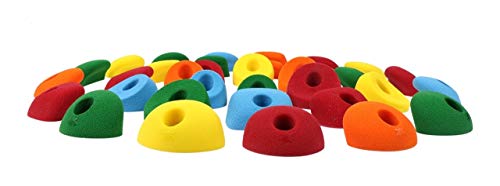 Atomik Rock Climbing Holds Set of 34 Pack Bolt-On Handholds and Footholds in Assorted Bright Tones