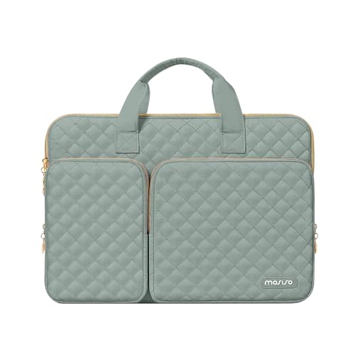MOSISO 360 Protective Laptop Case 13.3 inch, 13-13.3 inch Laptop Sleeve | Compatible with MacBook Air/Pro 13/Pro 14,HP Dell ASUS Lenovo, Square Quilted Bag with 2 Pockets&Handle&Belt, Antique Green - color: Antique Green, size: 13.3 inch