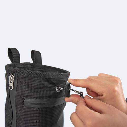 Climbing Chalk Bag, Anti-Leak Drawstring, 420D Oxford with Phone Pocket, for Rock Climbing Gym Weightlifting Bouldering(Black) - size: Black