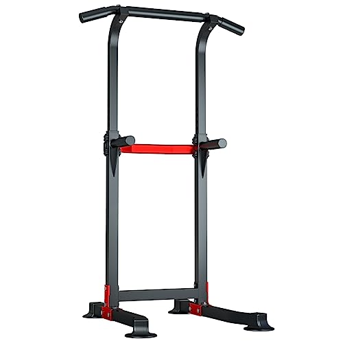 Power Tower Dip Station Pull Up Bar - Multi-Purpose Home Gym Equipment with Adjustable Height and Non-Slip Foot Pads - 330lbs/150kgs Capacity - color: Black (Basic Model)