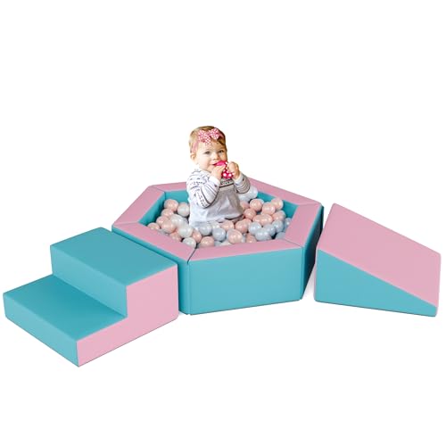 TOLEAD Foam Climbing Blocks for Girls Toddlers,Pink Soft Play Set Ball Pit,Climb & Crawl Foam Playset for Kids, Toddler Climber Indoor with Pad,Easy to Clean