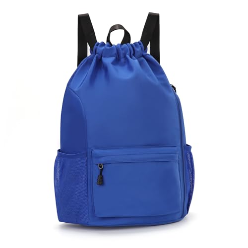 Valleycomfy Waterproof Drawstring Gym Backpack Bag for Men & Women Blue | Sports Gym Bag with Side Pocket - color: A-blue