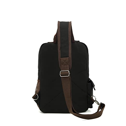 Sechunk Canvas Messenger Bag Sling Bag Crossbody Bag Shoulder Bag Retro Cross Body Handbags - color: Black, size: Small