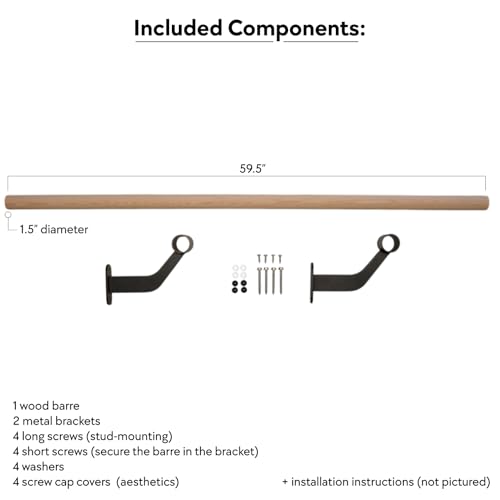 Wall-Mounted Ballet Barre for Home Dance, Exercise, Fitness, Stretching - Made in USA - size: 5 ft