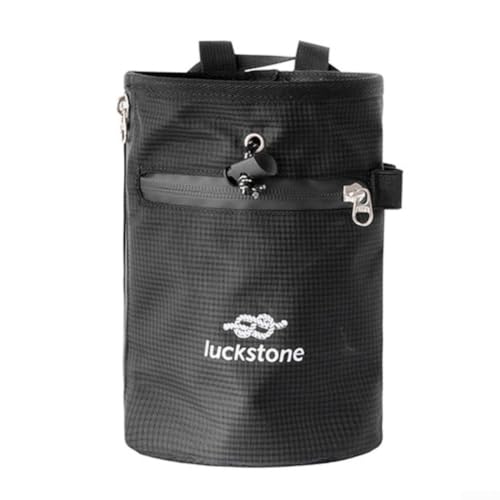 Climbing Chalk Bag with Anti-Leak Drawstring, 420D Oxford Magnesium Powder Bag for Rock Climbing and Weightlifting, Gym Chalk Bucket with Phone Pocket and Adjustable Belt, Blue(Black) - size: Black