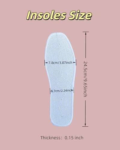 Shoe Insoles for Women 4 Pairs, Breathable Sneaker Insoles Washable Comfort Inserts for Flat Shoes, Boots & Daily Wear (White, 7.5 Women / 6.5 Men) - size: 7.5 Women / 6.5 Men