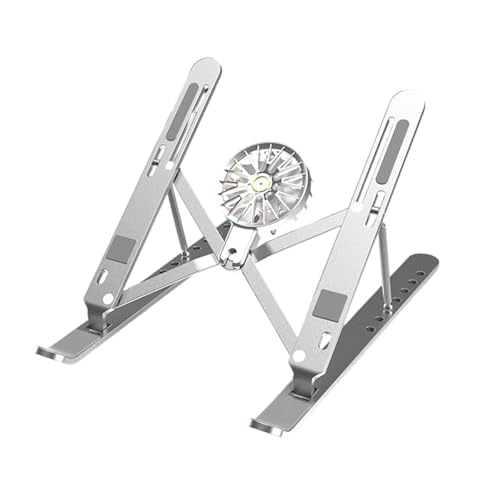 Aluminum Laptop Stand with Cooling Fan 7 Heights Adjustable Foldable Ergonomic Computer Holder for Notebook and Tablets - color: Silver