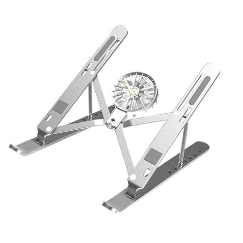 Aluminum Laptop Stand with Cooling Fan 7 Heights Adjustable Foldable Ergonomic Computer Holder for Notebook and Tablets - color: Silver