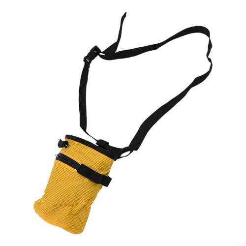 Climbing Chalk Bag with Anti-Leak Drawstring 420D Oxford Magnesium Powder Pouch for Rock Climbing Bouldering Weightlifting Gymnastics Adjustable Belt Two Pockets Fits Large Hands 13x19cm - size: Yellow