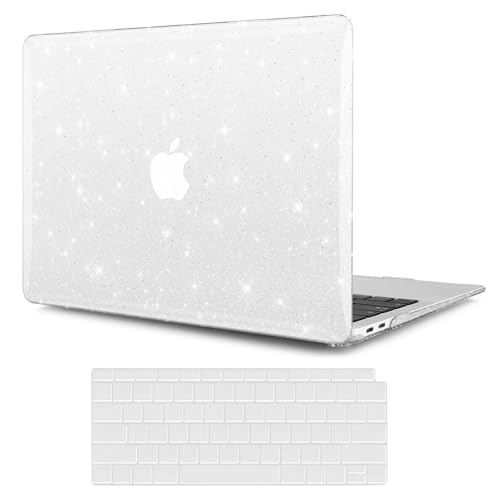 Clear Glitter Case for MacBook Air 13 inch 2021-2018 M1 A2337 A2179 A1932, Glitter MacBook Air M1 Case, Shiny Bling Sparkle Plastic Hardshell & Keyboard Cover for MacBook Air 13.3'', Transparent - color: # PC+Clear Glitter
