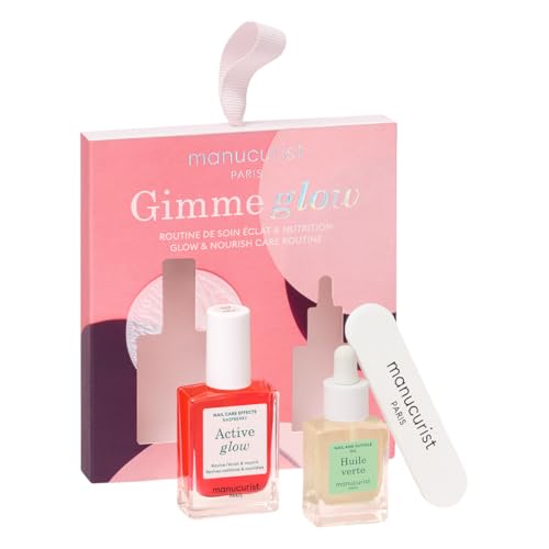 Manucurist Active Glow Raspberry Gift Set with Green Oil | Care Nail Polish and Cuticle Oil Gift Box with Mini Nail File - Vegan Nail Care Gift for Women - color: Active Glow Raspberry Gift Set and Green Oil