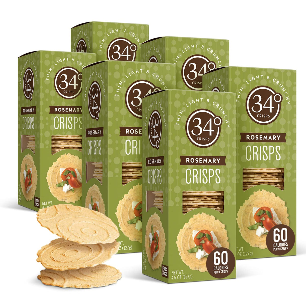34 Degrees Rosemary Crisps – Thin, Light & Crunchy 6-Pack (4.5oz Each)