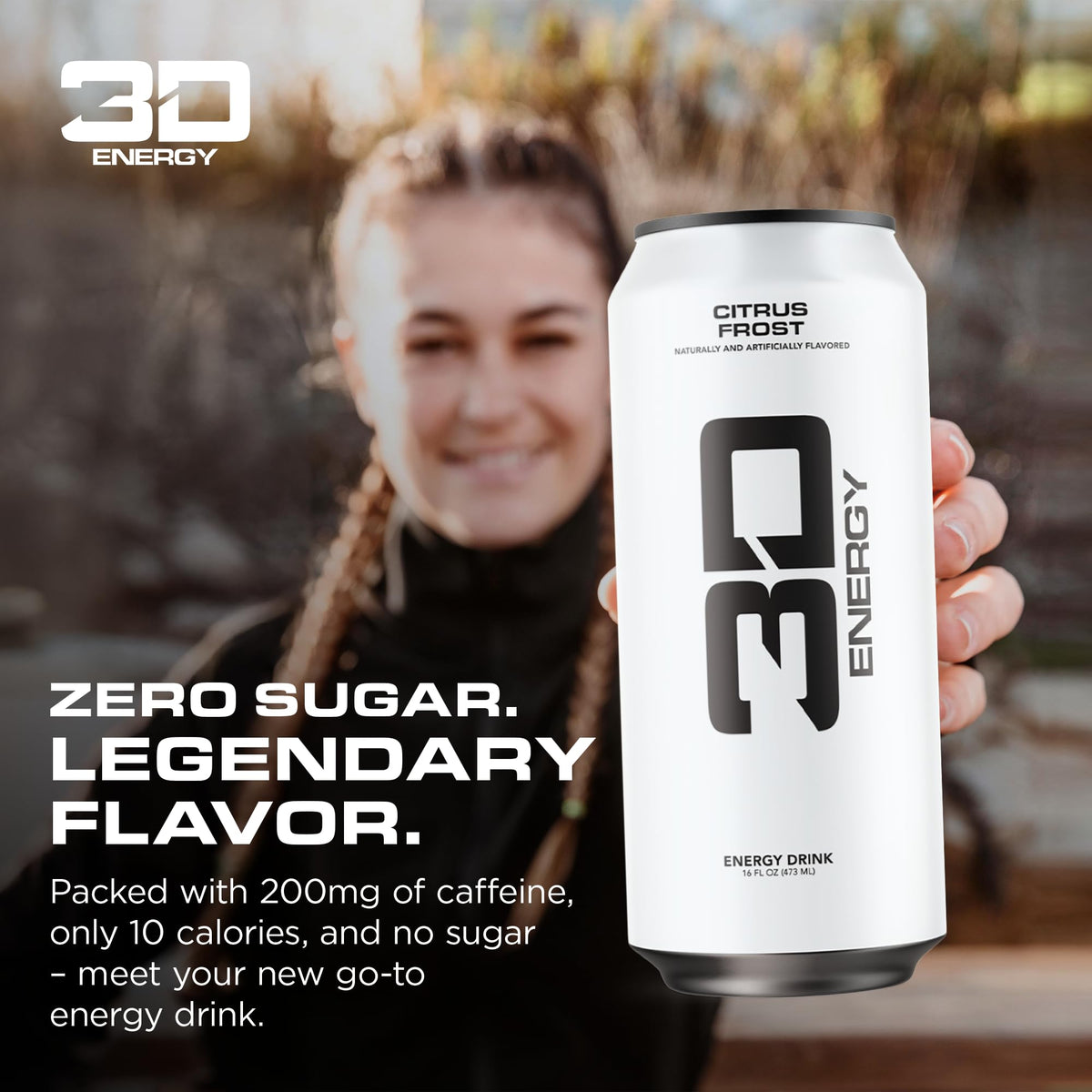 3D Energy Drink Citrus Frost – Sugar Free, 200 mg Caffeine, Pre-Workout 16oz Can (12 Pack)