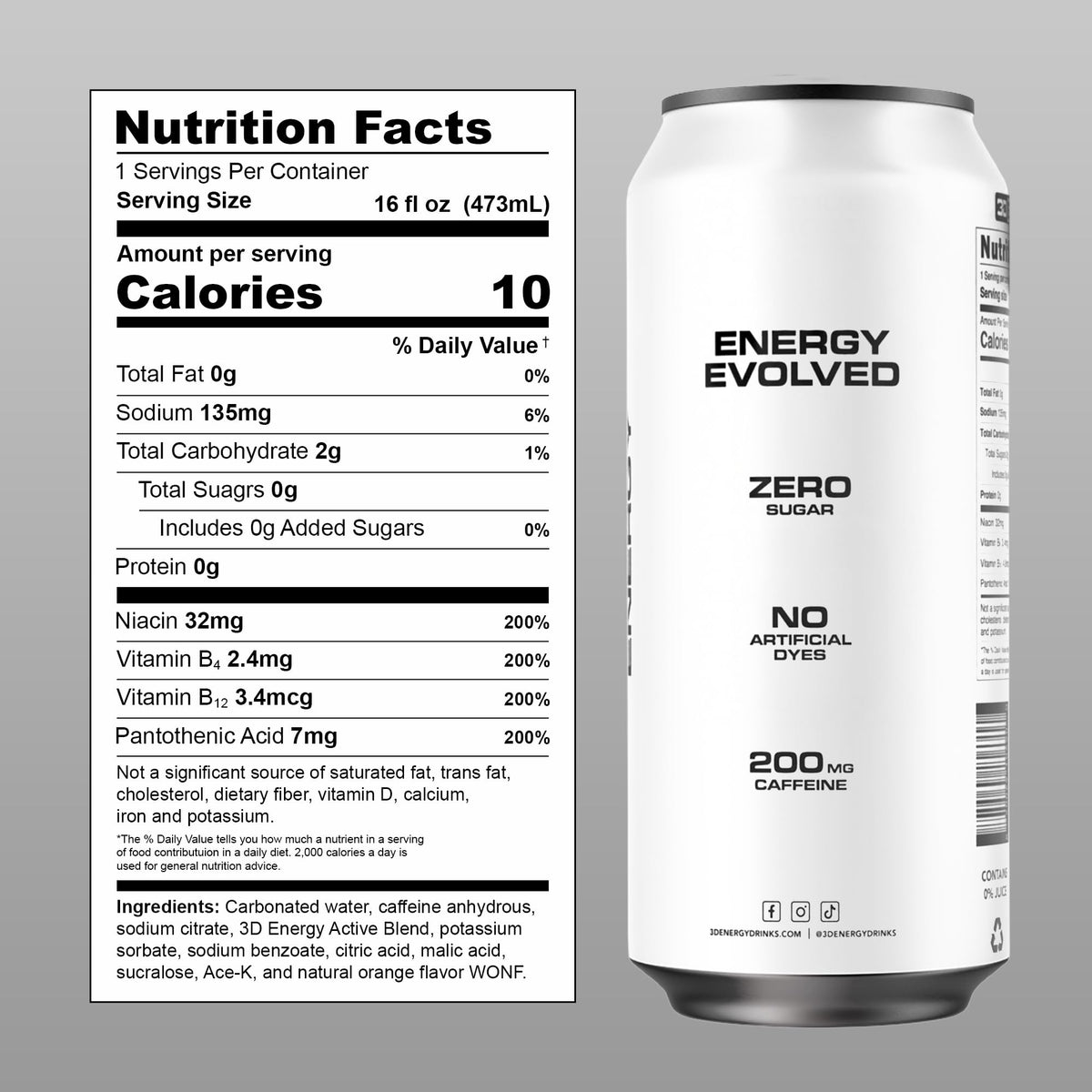 3D Energy Drink Citrus Frost – Sugar Free, 200 mg Caffeine, Pre-Workout 16oz Can (12 Pack)