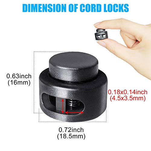 AQRINGO Plastic Cord Locks Double Hole Spring Toggle Stopper for Shoelaces, Drawstrings, Paracord, Bags, Clothing, Black