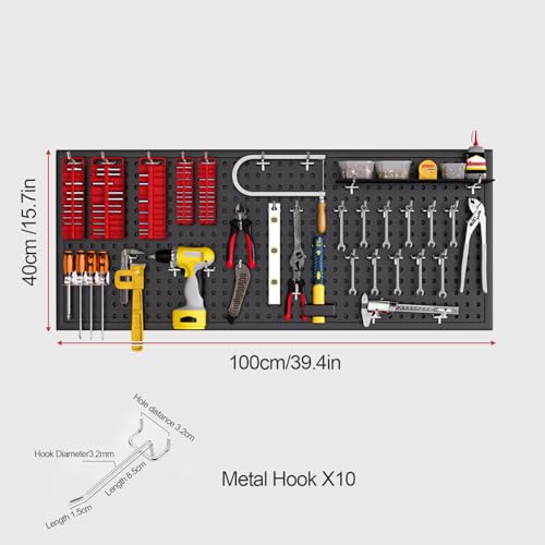 Tool Wall Pegboard, Black Office Desk Metal Hanging Board, Pegboard And Accessories, Wall Storage Rack, Suitable For Home, Office, Dormitory, Gaming Desk(39.4x15.7in) - size: 39.4x15.7in
